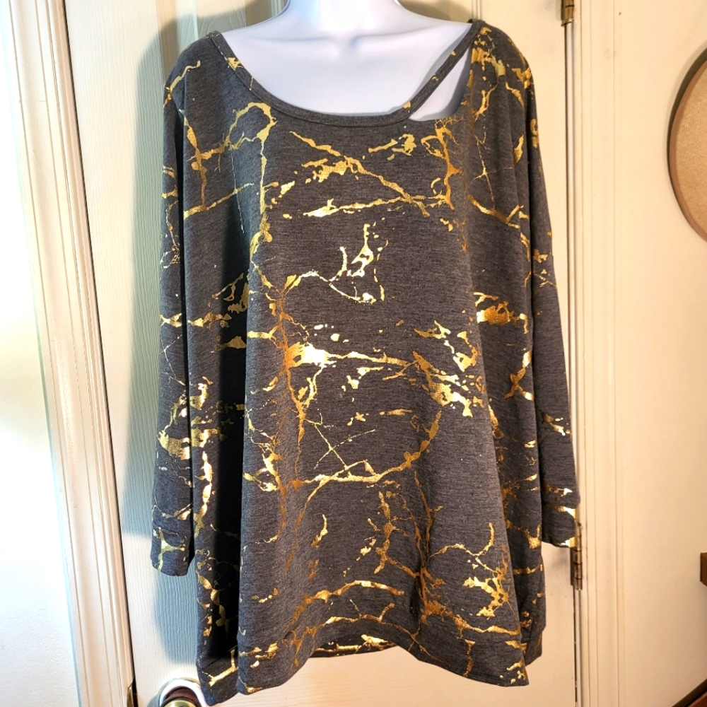 Cato Live Well Gray Sweatshirt Gold Foil Splatter Print 26/28W